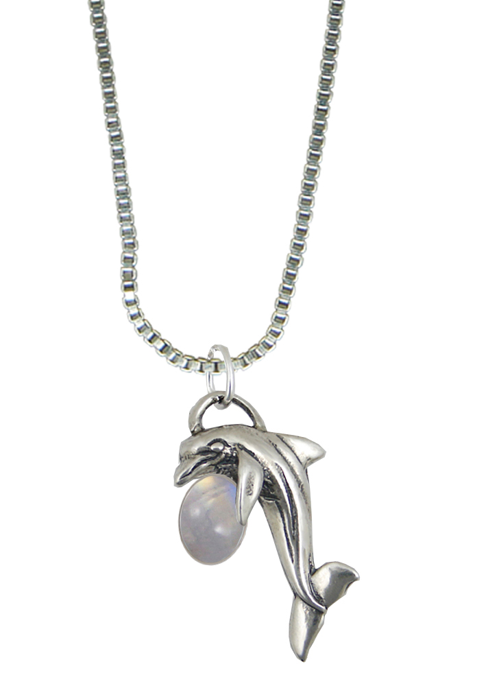 Sterling Silver Little Dolphin Pendant With Rainbow Moonstone